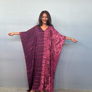 AA-43 Purple Tie Dye Rayon Kaftan,  beach, resort, vacation, cruise, pool, party, lounge, home, work at home
