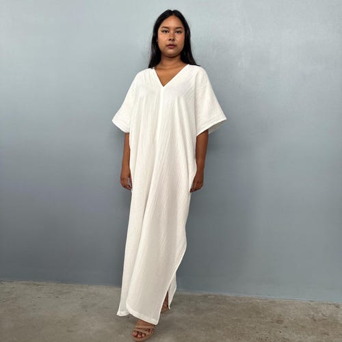 DG-2 Natural White Double Gauze Cotton Kaftan - One size fit most Cotton Kaftan DG-2 Natural White Double Gauze Cotton Kaftan - One size fit most Cotton Kaftan
