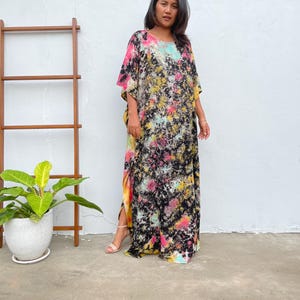 Black w/ Rainbow Tie Dye Boat Neck Kaftan AC-15 ~ Caftans For Women, Plus Size Clothing, Womens Summer Dresses, Beach Caftan, Cocktail Wear image 4