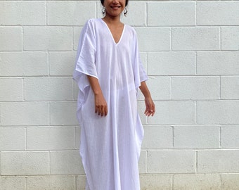 O-3 Cotton Semi sheer Light lavender Kaftan Dress, Lounge Resort Beach wear, Light and breathable cotton kaftan dress