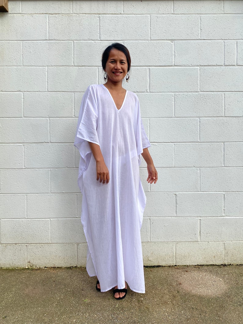 O-3 White gauze kaftan Swimsuit coverup 