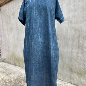 U-2-6 Midi cotton dress, hand painted fabric pattern, natural dye, One of a kind