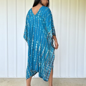 FR-26 Blue Teal tie dye Midi Kaftan, Midi dress, Tunic Beach wear, Lounge wear, Beach wear tunic, Summer dress, Resort wear, Resort kaftan image 4