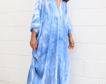 RC. Indigo Elegant Kaftan, Indigo kaftan, Caftan, Vestido Kaftan, Vestido blanco, Talla única para todos los kaftan, Caftan, Encubrimiento de playa, Vestido de cóctel