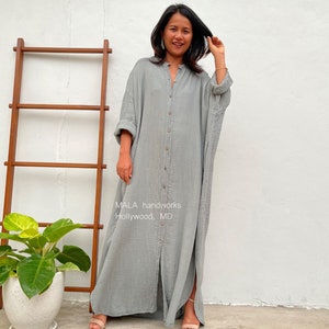 PL-3 Sage Double Gauze Shirtdress 54", One size fit most, Unisex, shirt dress, lounge wear, home wear, street wear