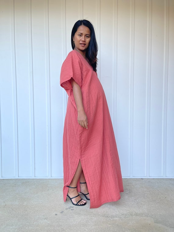 DP-21 Salmon Pink Double Gauze Kaftan One size fits most 