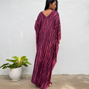 A-100 Eggplant Tie Dye Kaftan, caftan, beach, resort, vacation, cruise, pool, party, lounge, home, work at home, Length option image 2