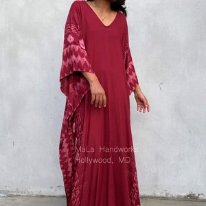 A-209 Red Original design Hand Screened Kaftan, caftan, beach, resort, vacation, cruise, pool, party, lounge, home, work at home