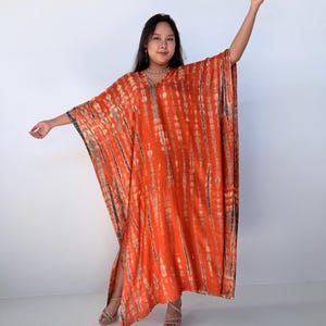 Womens Orange Dresses Tie Dye With Black Kaftan Luxury A-3 Maxi Moroccan Caftan Dress African Dress Plus Size Kaftan Resort Gown image 10