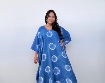 I-12 NATURAL DYED KAFTAN, Indigo Kaftan maxi dress, Resort Kaftan,Lounge wear, Beach party dress, Cocktail party dress, Ine size fit most
