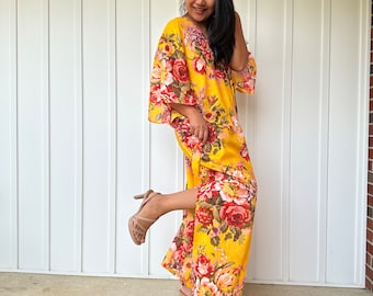 Cotton Printed Kaftan E-33 ~  Hawaiian Dress, Beautiful Caftans, Vacation Dress, Summer Kaftan Dress, Caftan, Tropical Dress, Party Wear