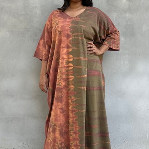 Olive Green Tie Dye Cotton Jersey Kaftan CO-29 ~ Plus Size Ethnic Clothing, Diwali Caftans For Women, Indian Festival Clothing, Desert Dress