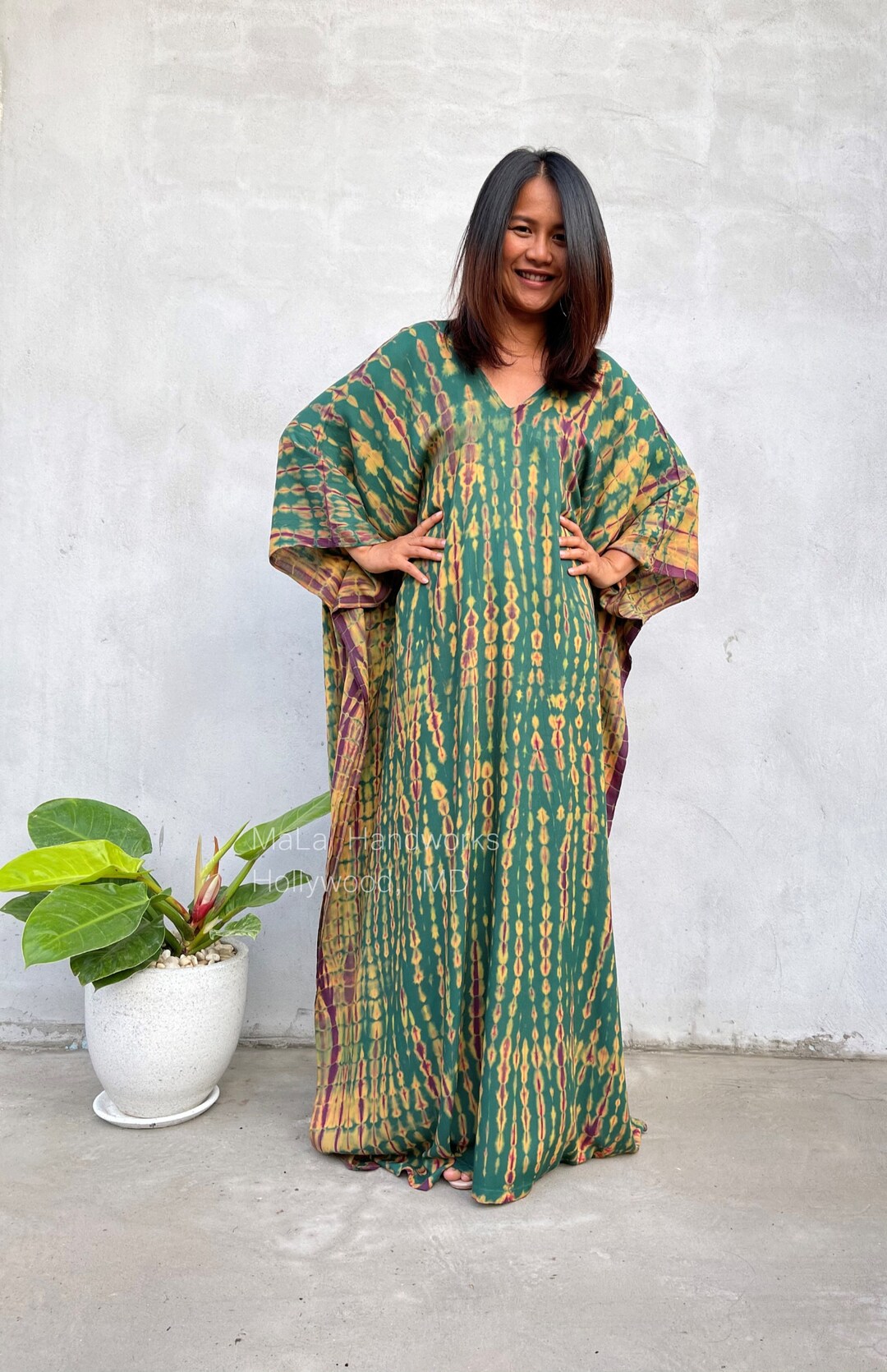 Missy Plus Indian Bohemian Gypsy Caftan/Kaftan Coverup Tunic Tie-Dye Lurex No2