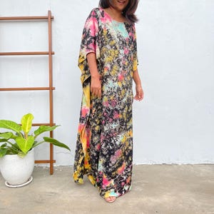 Black w/ Rainbow Tie Dye Boat Neck Kaftan AC-15 ~ Caftans For Women, Plus Size Clothing, Womens Summer Dresses, Beach Caftan, Cocktail Wear image 2