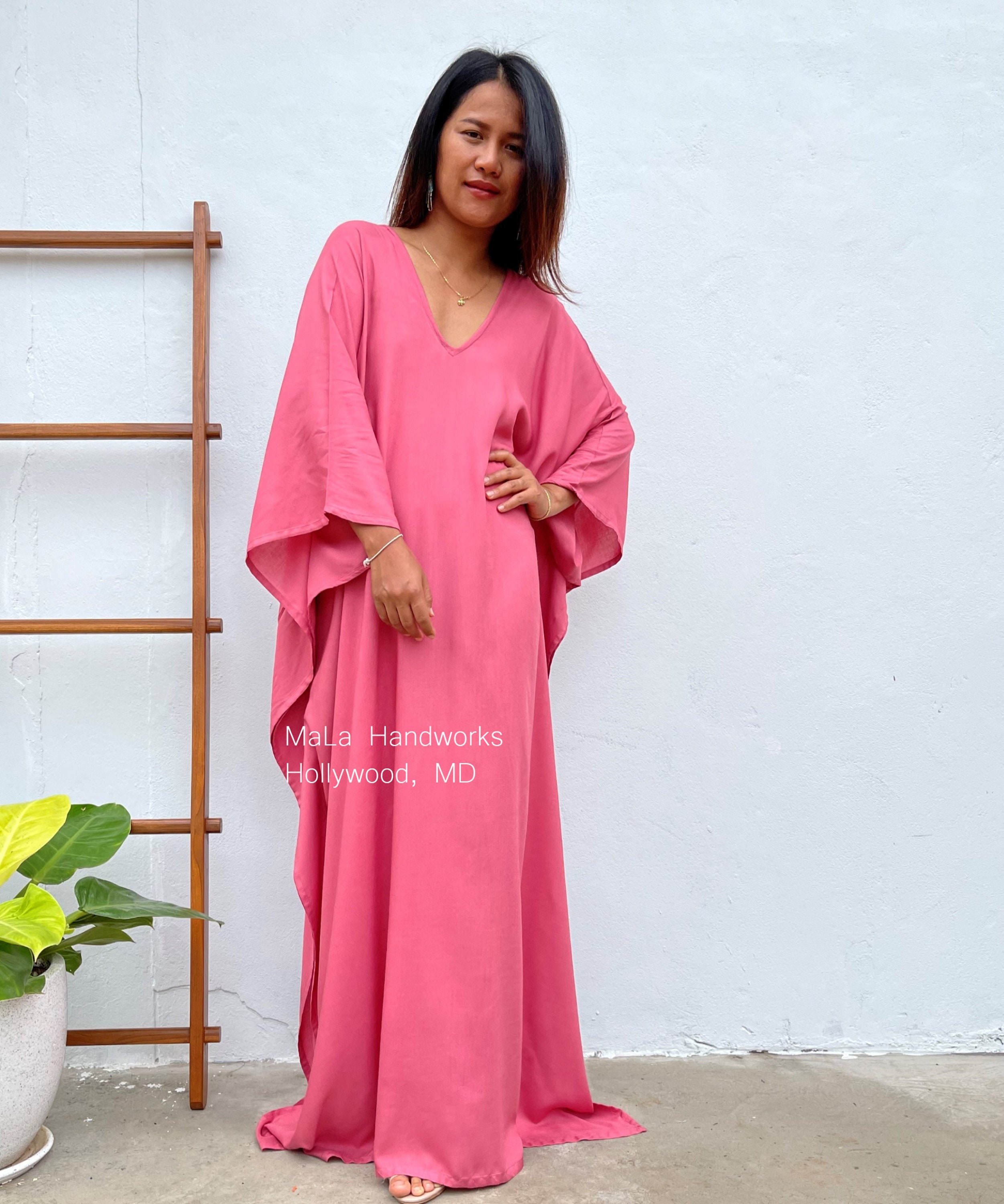 DP-21 Salmon Pink Double Gauze Kaftan One size fits most 