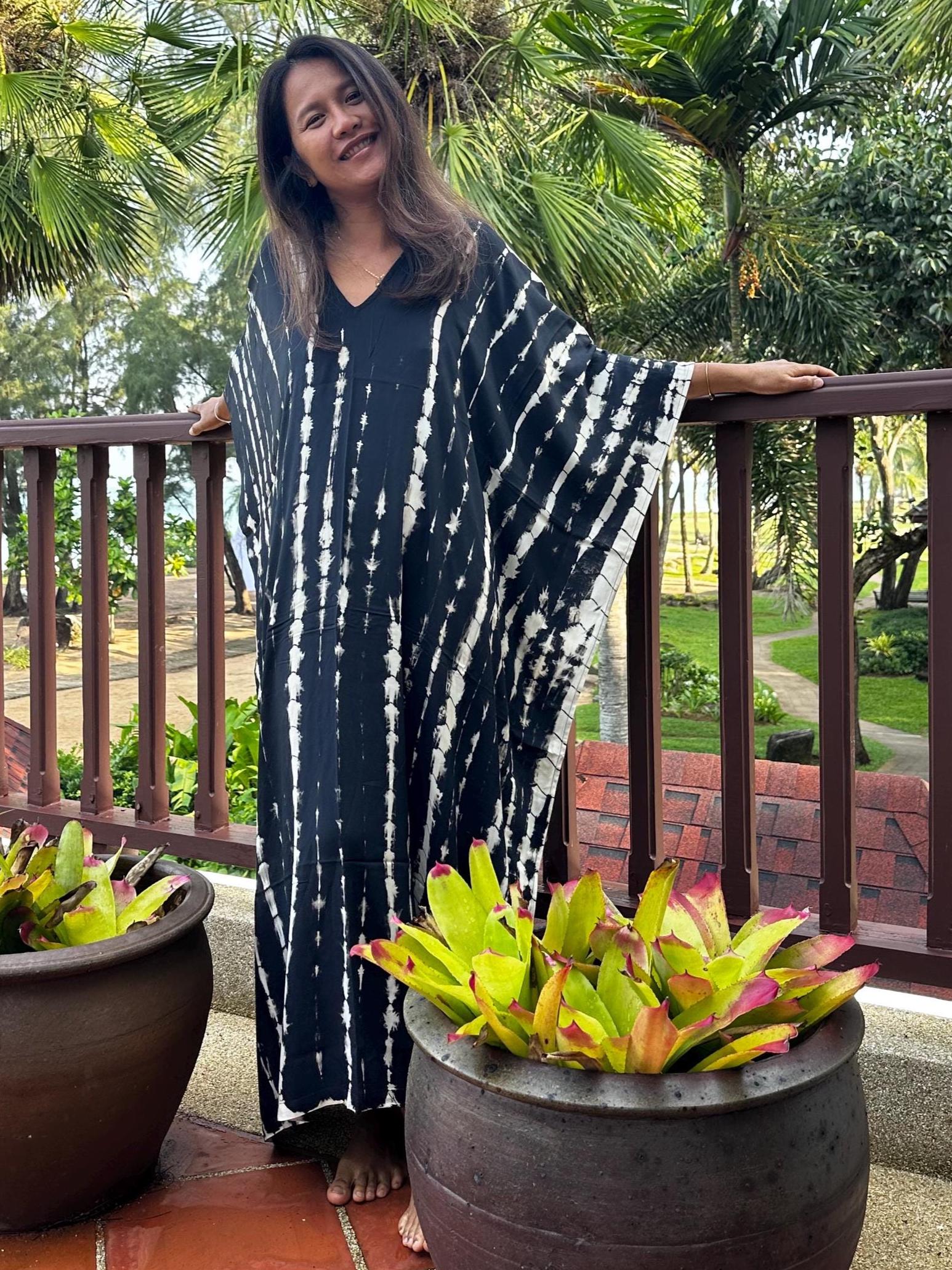 A-1 Black Tie Dye Silky Kaftan Dress, Womens Clothing, Beautiful Caftan For Women, African Dress, Maxi Resort Dress, Plus Size Clothing