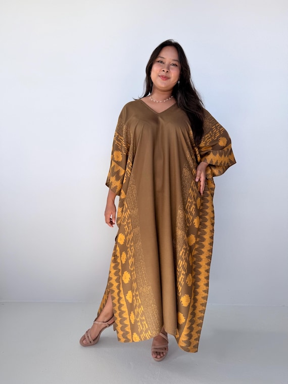 green emerald velvet dress Army Green Camouflage Print Silk V-Neck Kaftan Dress