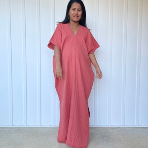 DP-21 Salmon Pink Double Gauze Kaftan - One size fits most- cotton kaftan, Length option