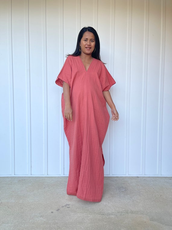 DP-21 Salmon Pink Double Gauze Kaftan One size fits most 