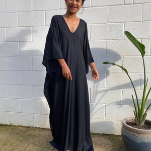 A-12 Solid Black Kaftan, One Size Plus, Resort dress,Summer party dress, kaftan, Beach wear,  Home dress, Vacation dress,Roomy dress, Length