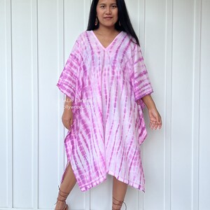 FG-2 Weiß w / Fuchsia Midi Gaze Kaftan Tunika, Tunika Strandkleidung, Lounge Wear, Strandkleidung, Sommerkleid, Resort Kleidung, Resort Kaftan