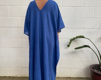 O-9 Cotton Semi sheer Indigo Blue Kaftan Dress, Lounge Resort Beach wear, Light and breathable cotton kaftan dress