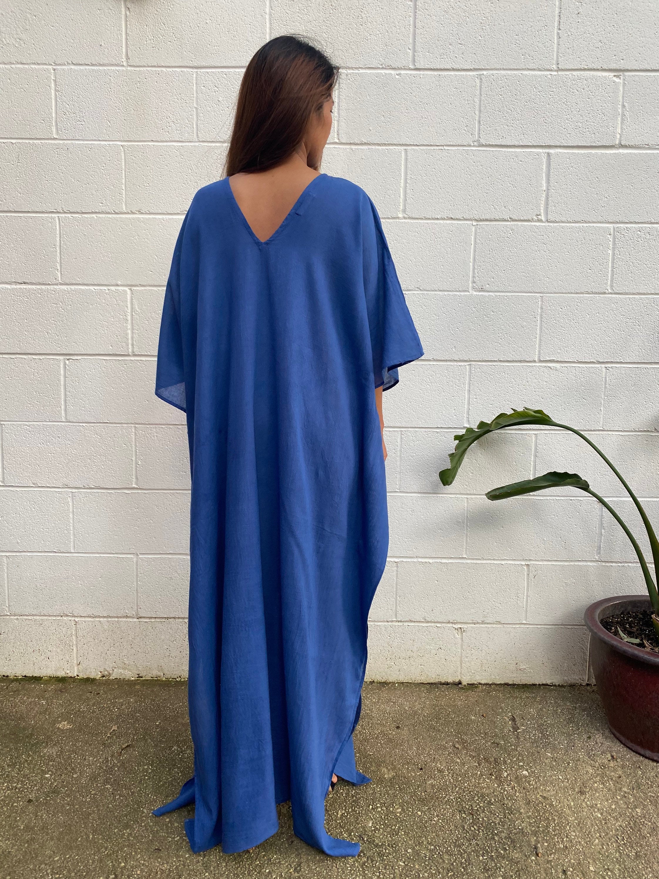 O9 Cotton Semi Sheer Indigo Blue Kaftan Dress Lounge Resort Etsy
