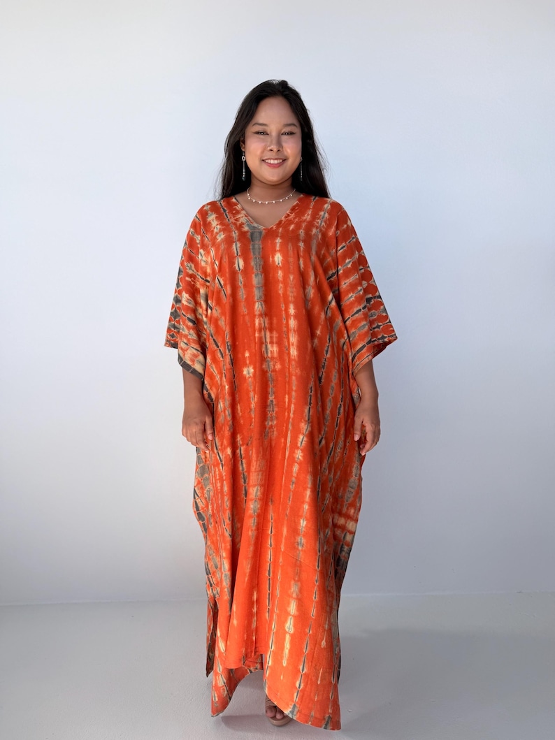 Womens Orange Dresses Tie Dye With Black Kaftan Luxury A-3 Maxi Moroccan Caftan Dress African Dress Plus Size Kaftan Resort Gown image 8