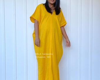 DG-22 Yellow  Double gauze kaftan - One size fit cotton kaftan - Hand dye kaftan