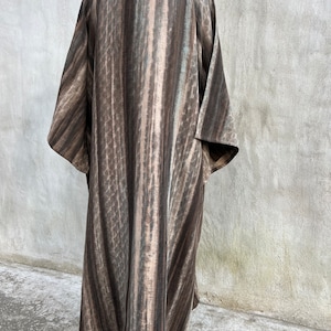 U-9-7 Hand painted fabric pattern Midi Double gauze cotton dress, natural dye, One of a kind
