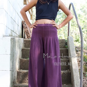 Eggplant Gauze Pants V-8 ~ Boho Festival Pants, Wide Leg Pants, Palazzo Trousers, Beach Pants Women, Burning Man Clothing, Yoga Pants,Lounge