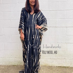 A-1 Black Tie Dye Kaftan, caftan, Tie dye dress, Resort wear, cruise, Lounge wear, Slow fashion, One size plus dress,Home wear, Length image 2