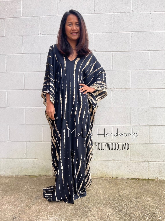 A-1 Black Tie Dye Kaftan, Caftan, Tie Dye Dress, Resort Wear, Cruise,  Lounge Wear, Slow Fashion, One Size Plus Dress,home Wear, Length 