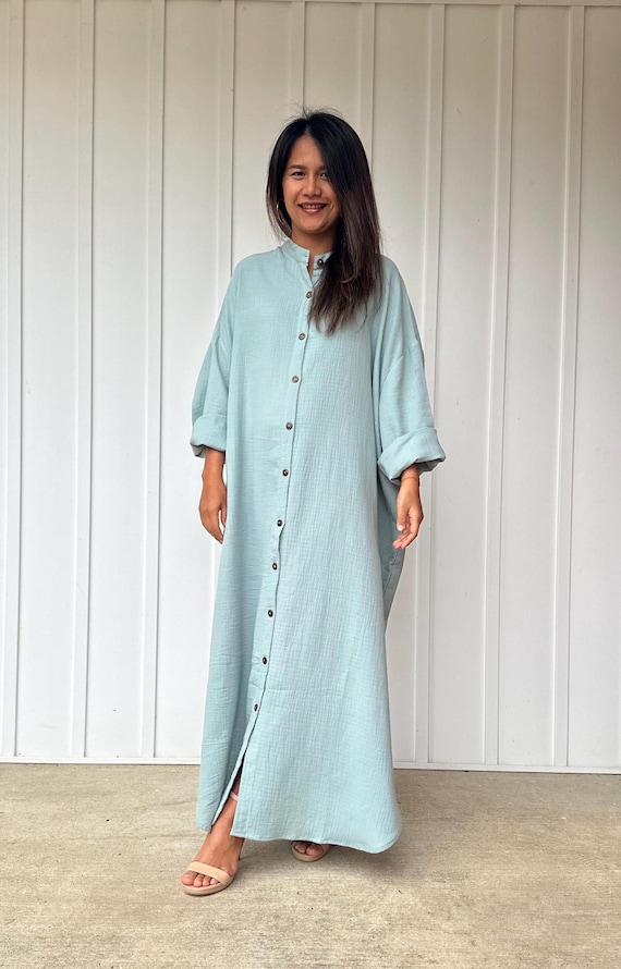 PL-20 Double Gauze Shirtdress 54", One size fit most, Unisex, shirt dress, lounge wear, home wear, street wear
