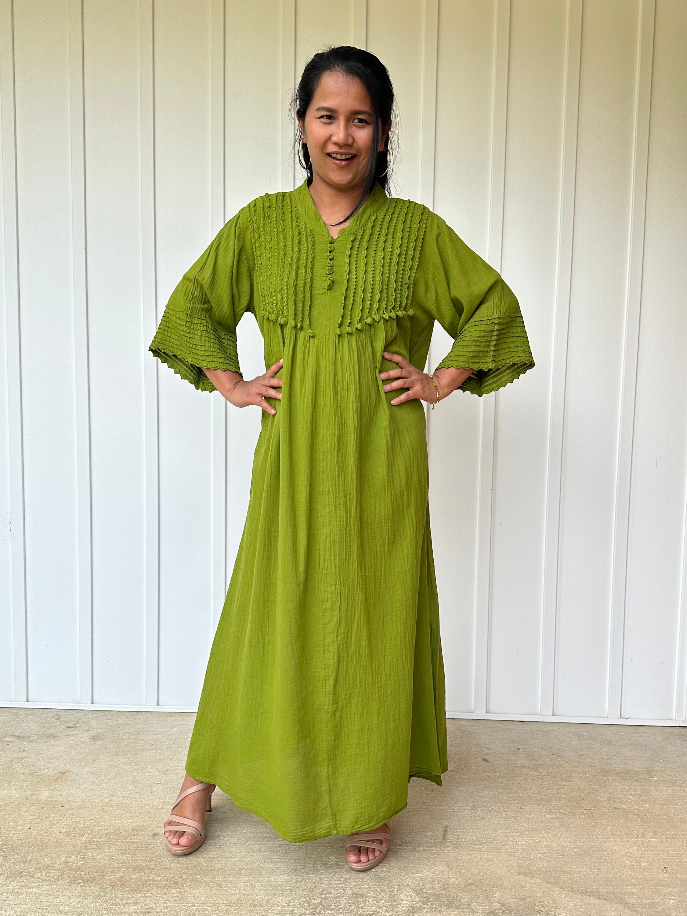 Washed Cotton Gauze Maxi Sun Dress with Embroidery – Subtle