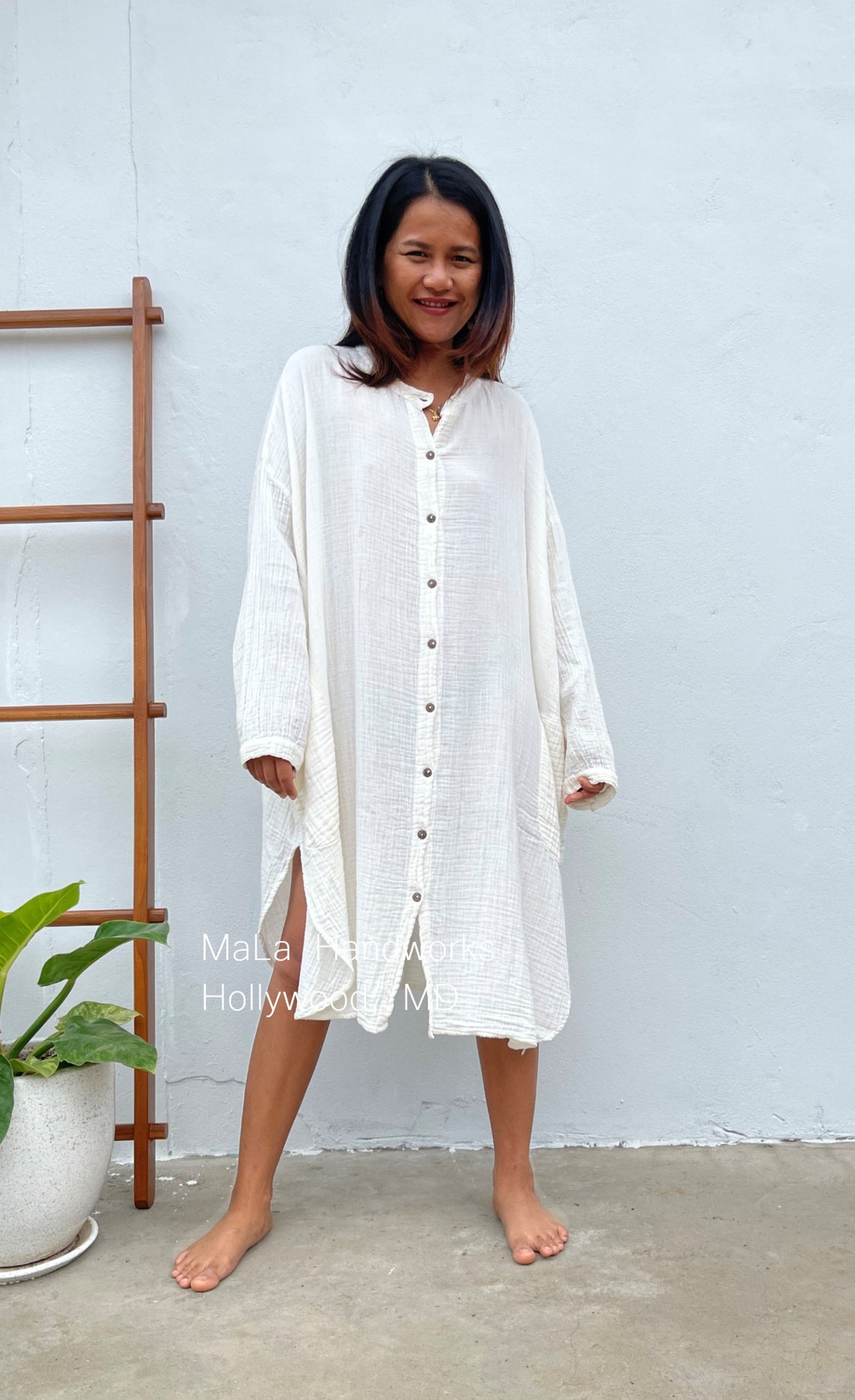 P1 White Double Gauze Shirtdress 41 One size fit most Etsy