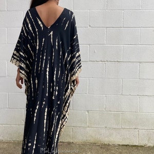 A-1 Black Tie Dye Kaftan, caftan, Tie dye dress, Resort wear, cruise, Lounge wear, Slow fashion, One size plus dress,Home wear, Length image 8