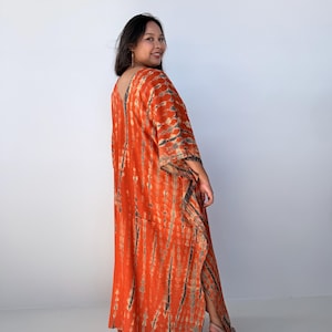 Womens Orange Dresses Tie Dye With Black Kaftan Luxury A-3 Maxi Moroccan Caftan Dress African Dress Plus Size Kaftan Resort Gown image 4