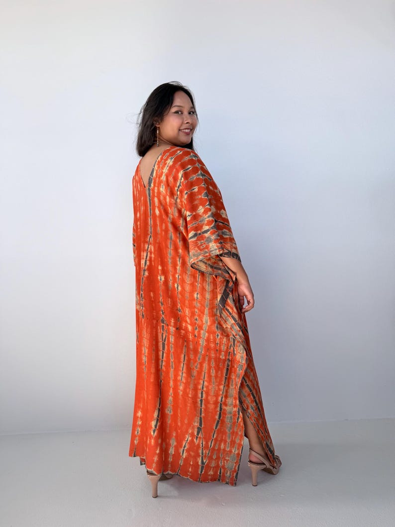 Womens Orange Dresses Tie Dye With Black Kaftan Luxury A-3 Maxi Moroccan Caftan Dress African Dress Plus Size Kaftan Resort Gown image 4