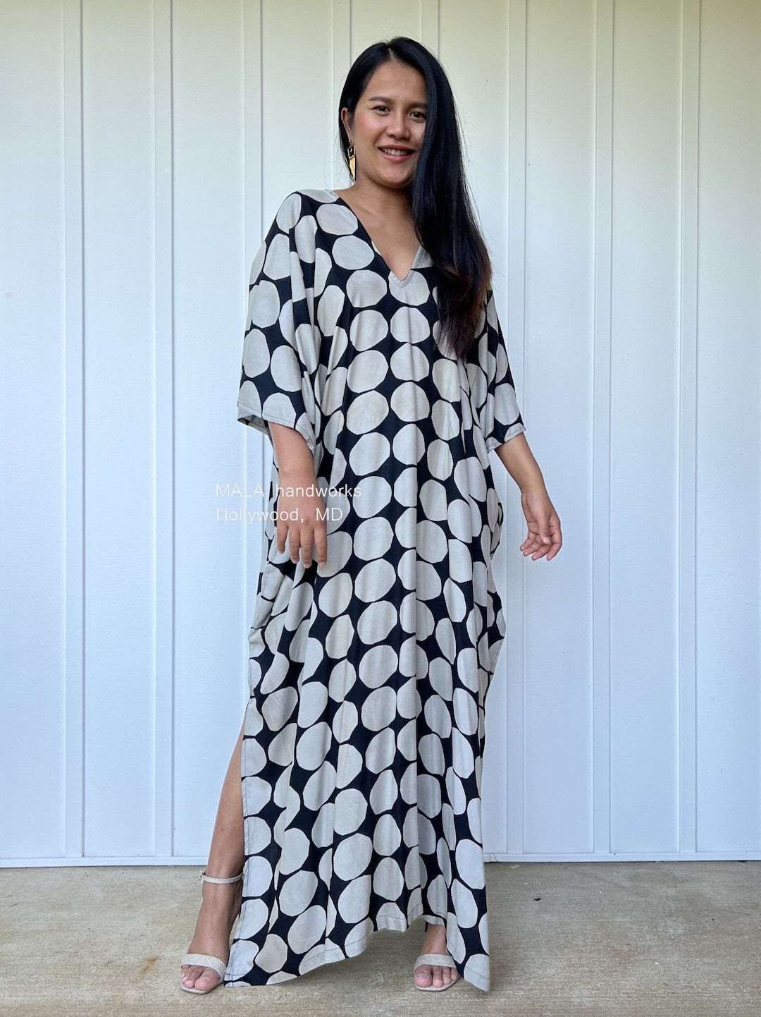 CM-34 Black Original Design Hand Screened Kaftan, Caftan, Beach