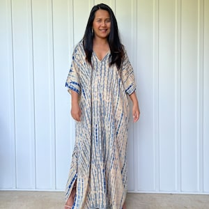 CM-5 Blue Gray Karen Kaftan - One of a kind Hand Dyed Kaftan - Rayon Fabric