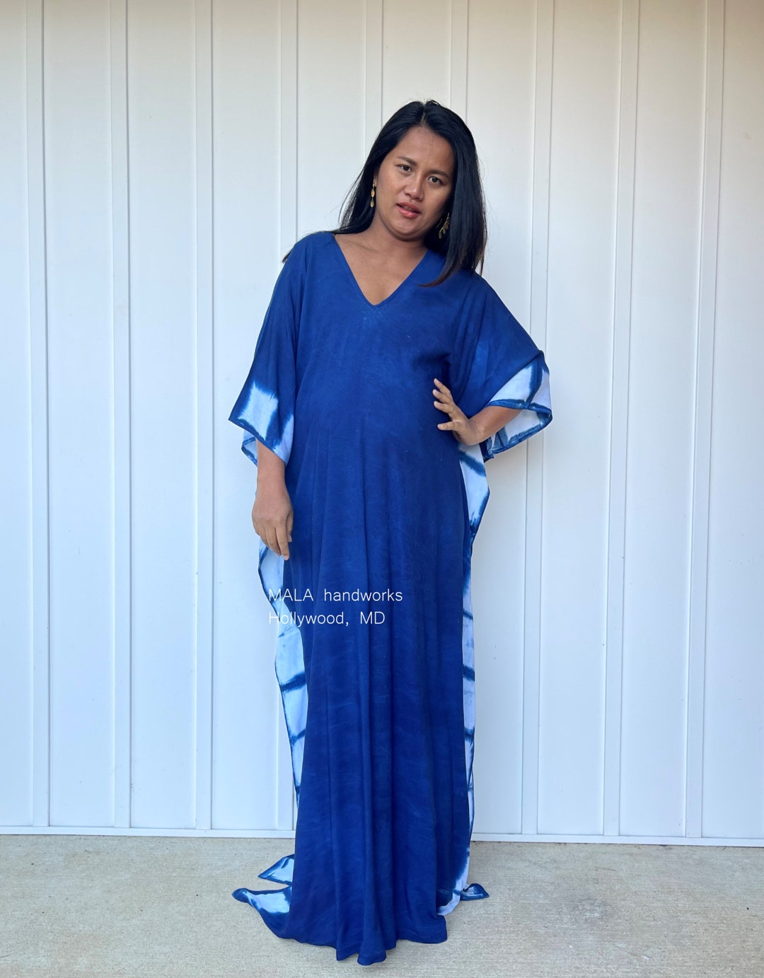 Indigo Breathable Printed Cotton Kaftan Dress – Summer Wear