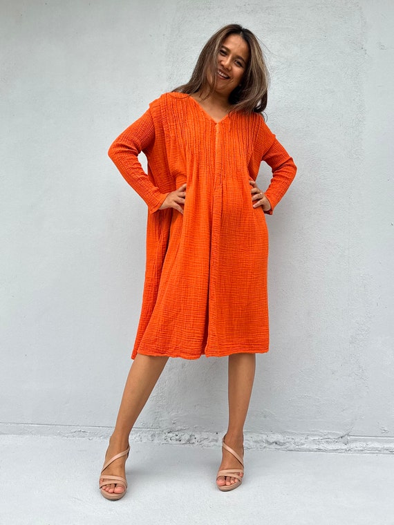 Robe orange double gaze de coton BJ 7 Robe de cocktail pour femme Robe d invitee de mariage d ete Robes formelles Occasion speciale Robe de soiree Etsy France