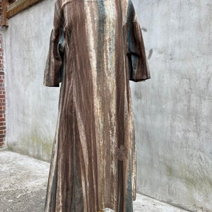 U-3-3 Midi cotton dress, hand painted fabric pattern, natural dye, One of a kind