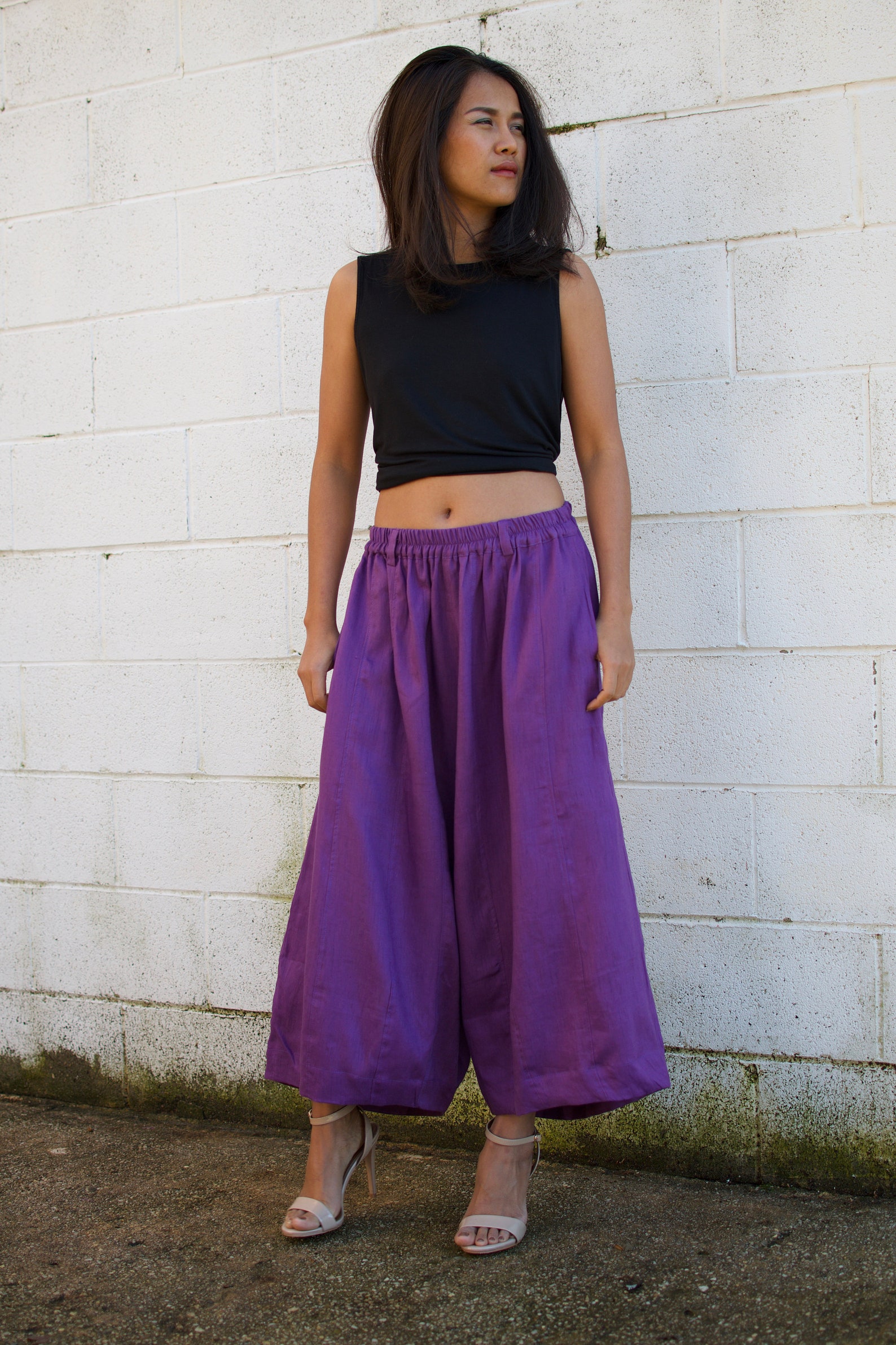 L. Linen Resort Pantslinen Pantsdrop Crotch Linen wide Leg Etsy