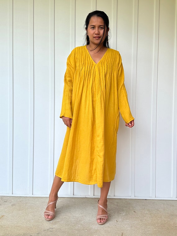 BJ-1 Yellow Beautiful Drape Double Gauze Dress