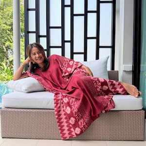 Red Hand Screened Kaftan by MALAHANDWORKS A-209 ~ Plus Size women dress, Gift For Her, Party Wear, House Dress, Luxury Lounge Wear