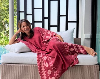 Red Hand Screened Kaftan by MALAHANDWORKS A-209 ~ Plus Size women dress, Gift For Her, Party Wear, House Dress, Luxury Lounge Wear