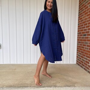PS-6 Midi Blue Shirtdress, Double gauze shirtdress, Hand dyed fabric, One size fit most, Unisex