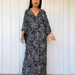 Luna Black with Hand Silkscreened Pattern Kaftan main image 0